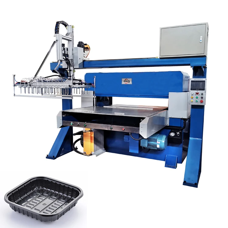 150 tons automatic hydraulic plastic PET PP thermo vacuum forming Fruit Packaging Tray die cutting press machine with robot