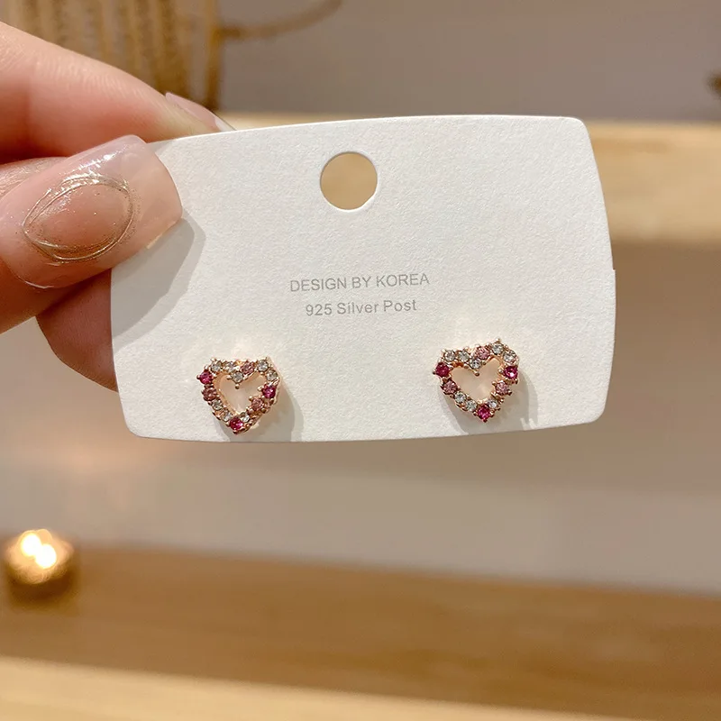 Korean Sweet Colorful Painted Oil Flower Back for Women Crystal Stud Earring Women Romantic Piercing Jewelry