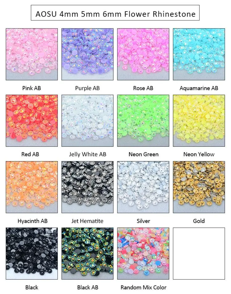 AOSU Wholesale 4mm 5mm 6mm Jelly Red AB Crystals Flatback Round Strass Flower Resin Rhinestone For Dress