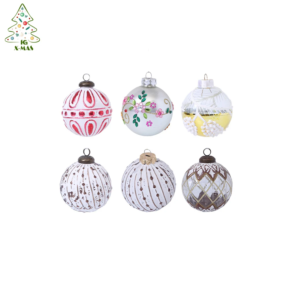 KG Xmas Wholesale Boule De Noel En Verre Luxury Christmas Tree Glass Ornament Pendant Sequined Painted Christmas Glass Ball
