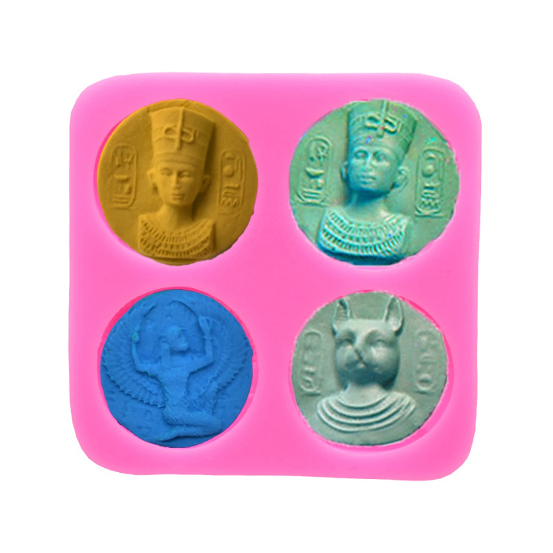 Eco Friendly Products 2023 Non Stick Ancient Egypt Pharaoh Gold Coin Cat God Sacrificial Maid Shape Silicone Fondant Soap Mold