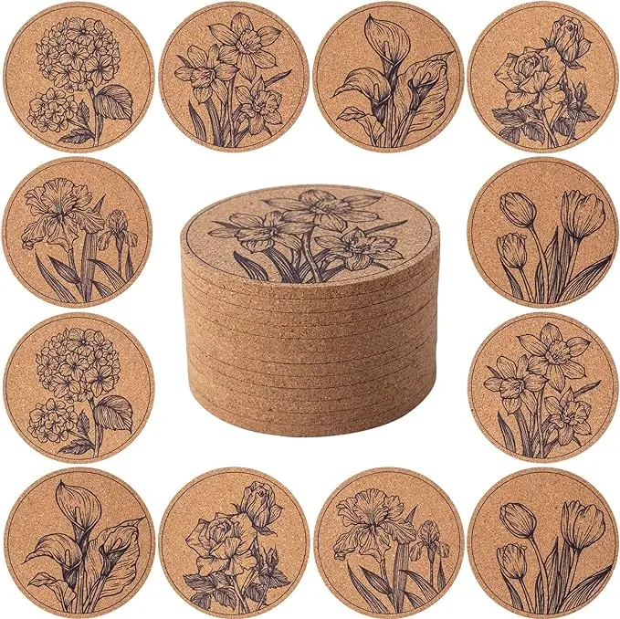 Eco-friendly custom tea cup flower coaster cork For Drink Heat Insulation Cup Mat Pad