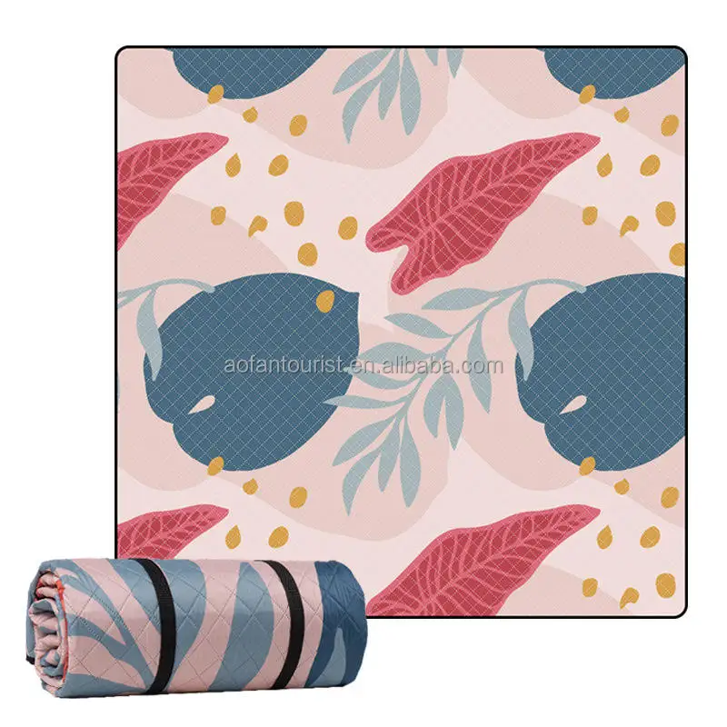 Custom Printed Recyclable Large Tote Outdoor Waterproof Sand Proof Coating Beach Picnic Blanket