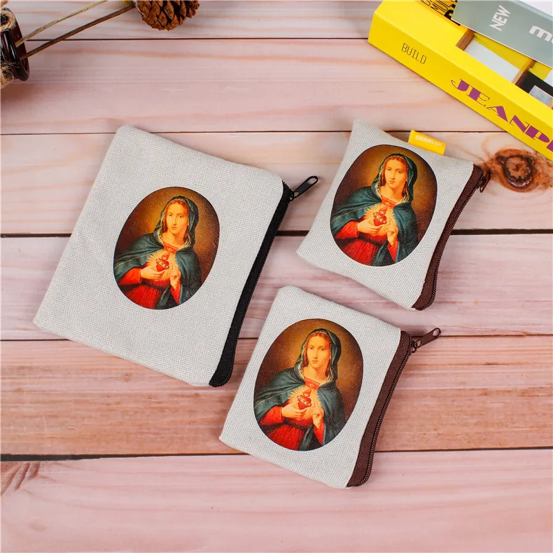 Custom Printing Various Religious Pattern Pattern Canvas Polyester Zipper Bag Ornament Headphone Storage Bag