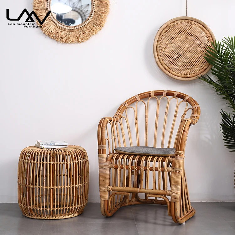 Handmade Natural Rattan / wicker Arm Chair Living room Hotel Garden Patio Wood Lounge Chair Furniture Fauteuil