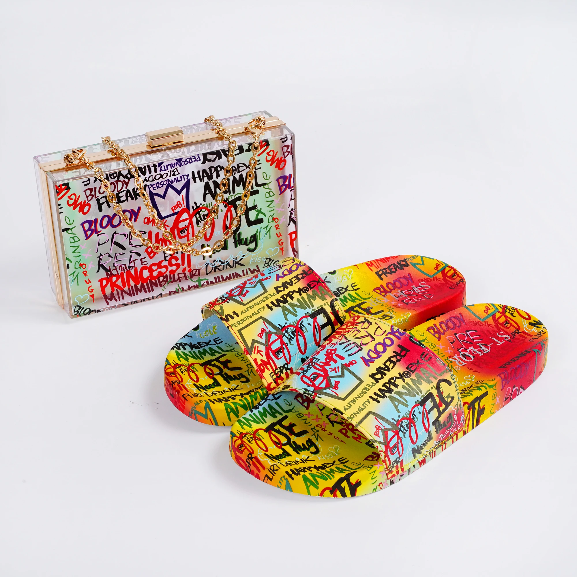 Hot sale Summer Fashion ladies jelly handbag shoulder bags designer luxury matching chain shoes and bags set for women