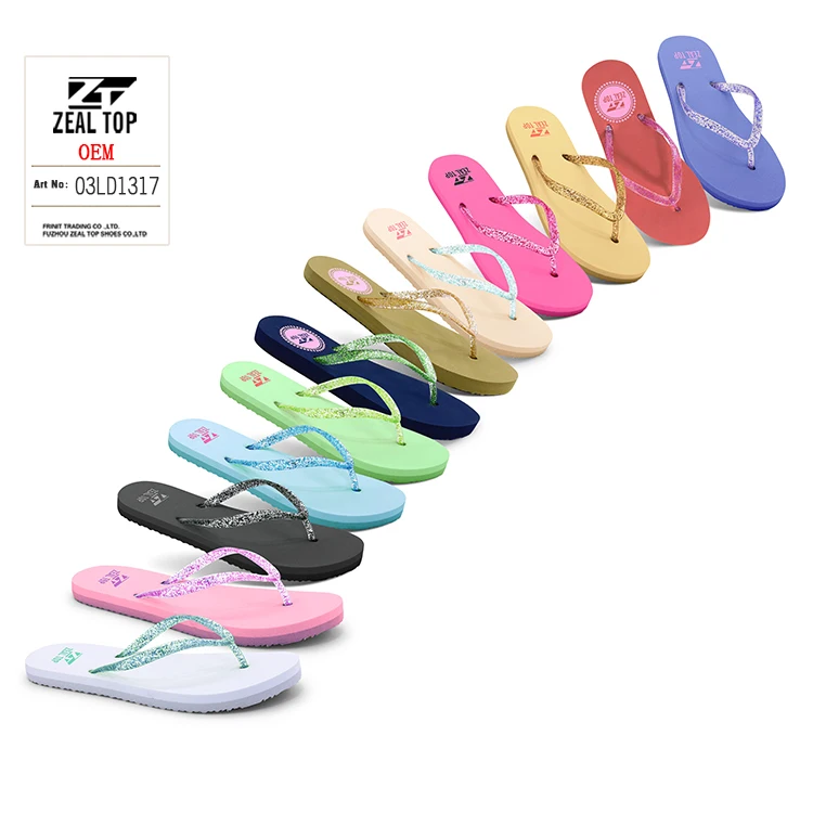 flip flops slipper comfortable leisure custom Rainbow simple solid color glitter slipper flip flop women summer sandals