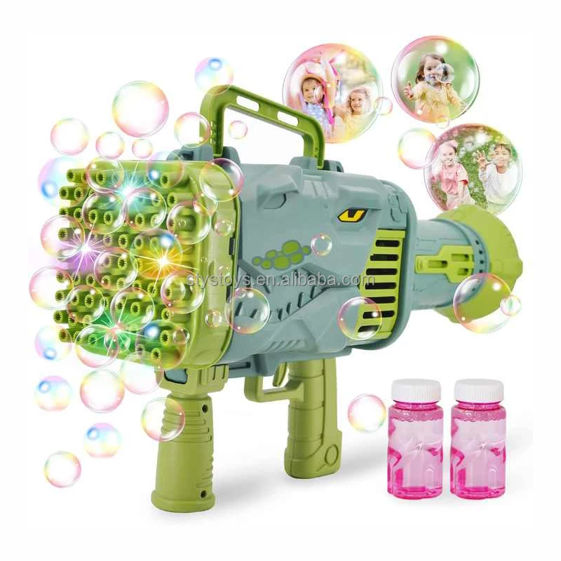 Dinosaur Bubble Blower Toy Electric Automatic 32 Holes Dinosaur Bazooka Bubble Maker Gun