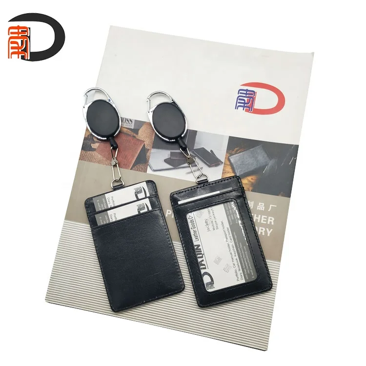  2020 bonded leather id card holder identity badge with easy pull