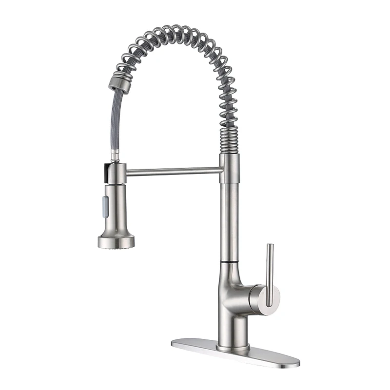 Kitchen Faucet with Pull Down Sprayer Brushed Nickel Stainless Steel Single Handle Pull Out Spring Sink Faucets with Deck Plate