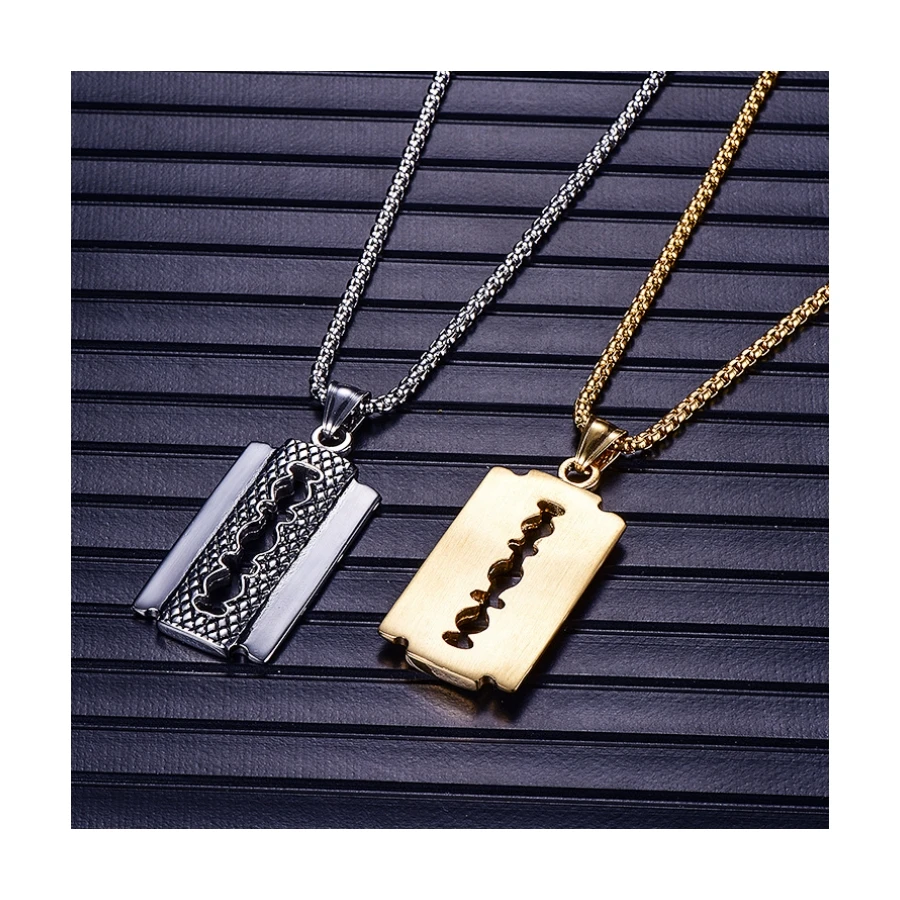 Personalized Stainless Steel Cable Chain Razor Blade Pendant Necklace Hot Sale Simple Blank Blunt Blade Pendant Necklace