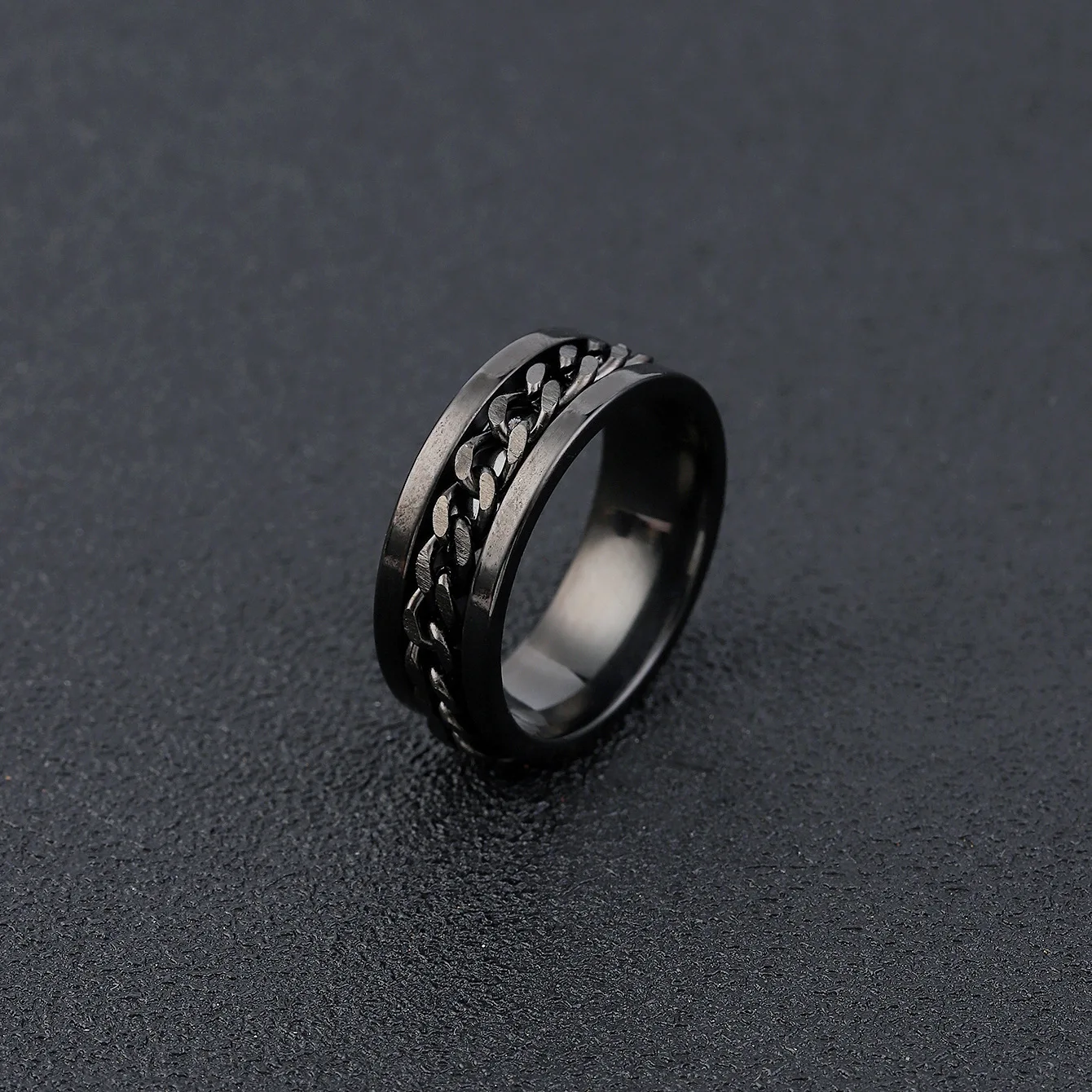 Rotate Rotating Anxiety Ring For Men Titanium Stainless Steel Chain Spinner Finger Ring Blue Black Punk Rock Hippie