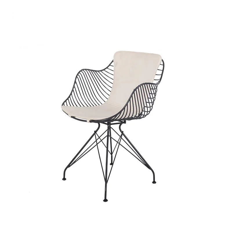 Chrome gold iron metal wire dining room wire chair with pad