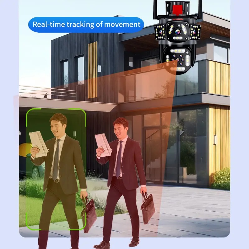 VESAFE Three Screen 6MP Support 128 Memory Card Pir Wifi Cctv Camera Outdoor Home Security PTZ Camera