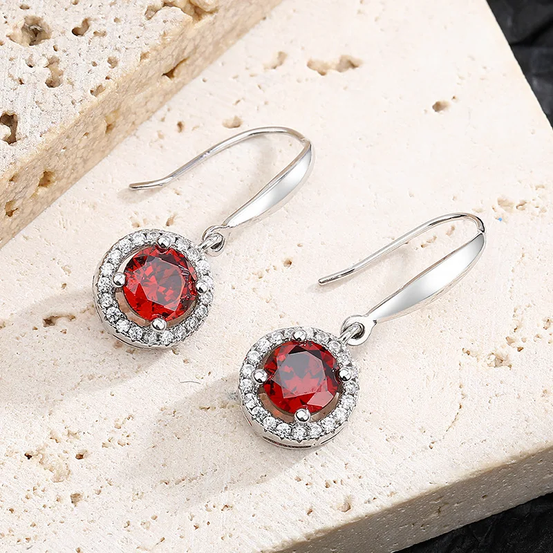 Professional factory Luxury Crystal garnet Jewelry 925 Sterling Silver Hoop Earring
