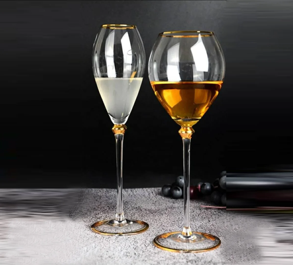 Wholesale wedding goblet crystal champagne red wine glass with gold rim