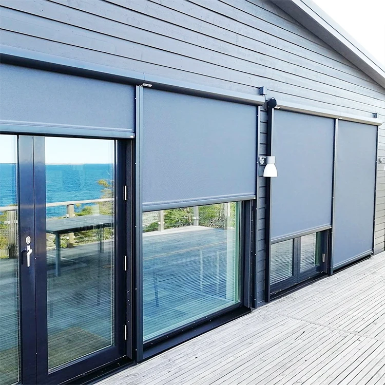 Outdoor Roller Blinds Zip Track Motorized Zip Screen Windproof and Rainproof for Patio or Sun room