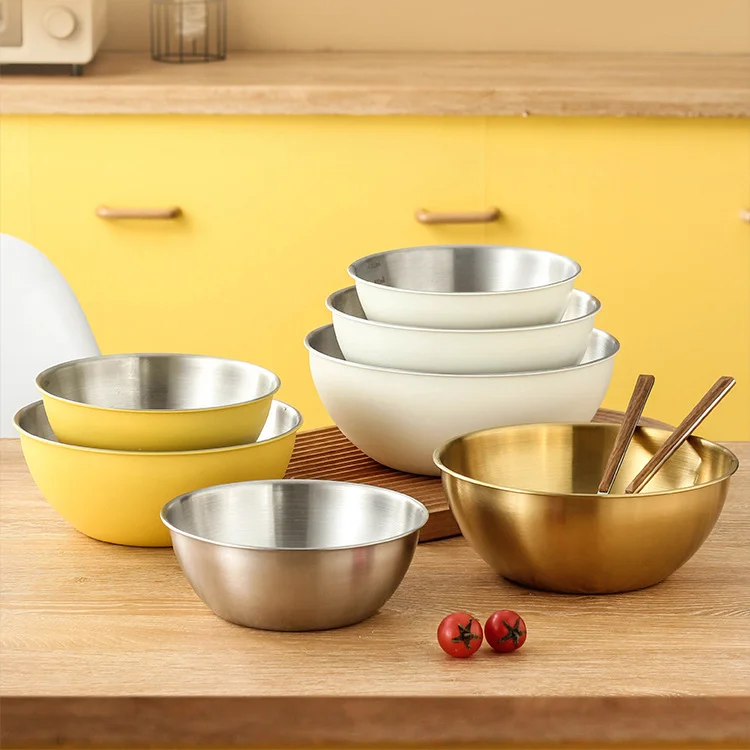 hot sale korean high quality unique different size chilled fruit mixing 304 stainless steel salad bowl