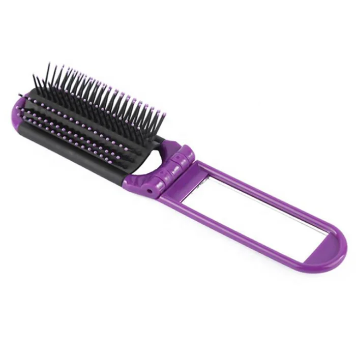 travel small folding hair accessories comb with mirror