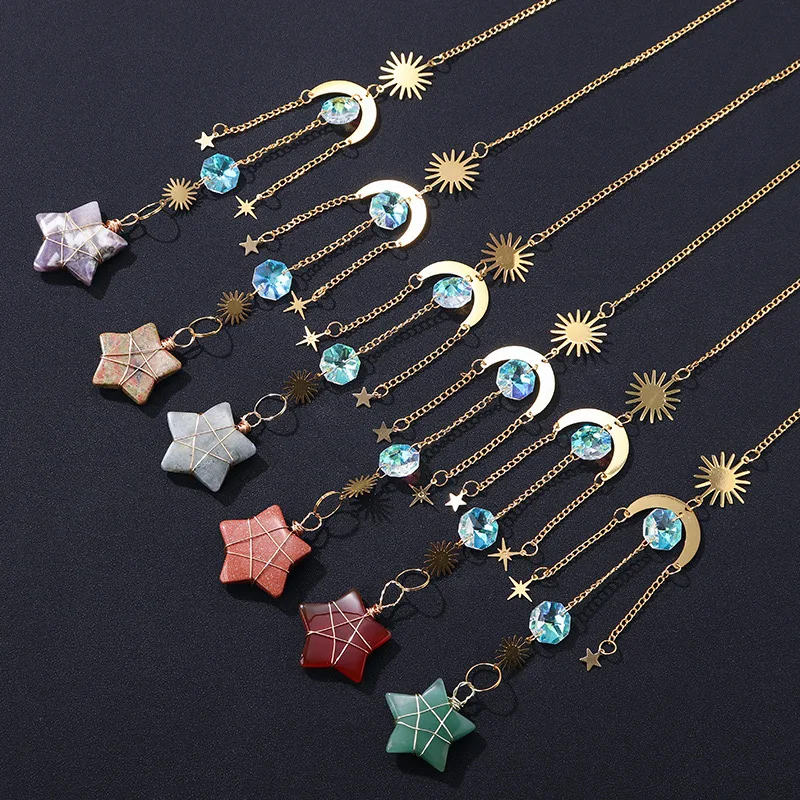 Crystal Star Pendant Suncatcher Natural Crystal Sun Catcher Healing Stone Quartz Crafts Star Crystal Suncatcher