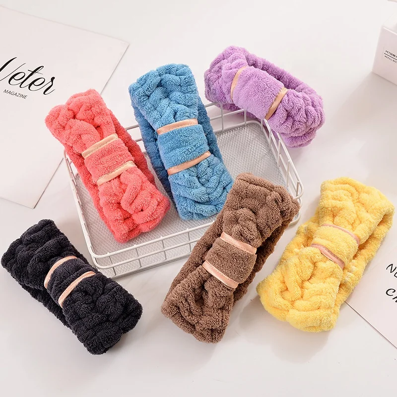 Wholesale Custom Terry Cloth Micro Fiber Towel Hair Wraps Wash Microfiber Top Knot Head HeadWrap Yoga Sport Spa Facial Headbands