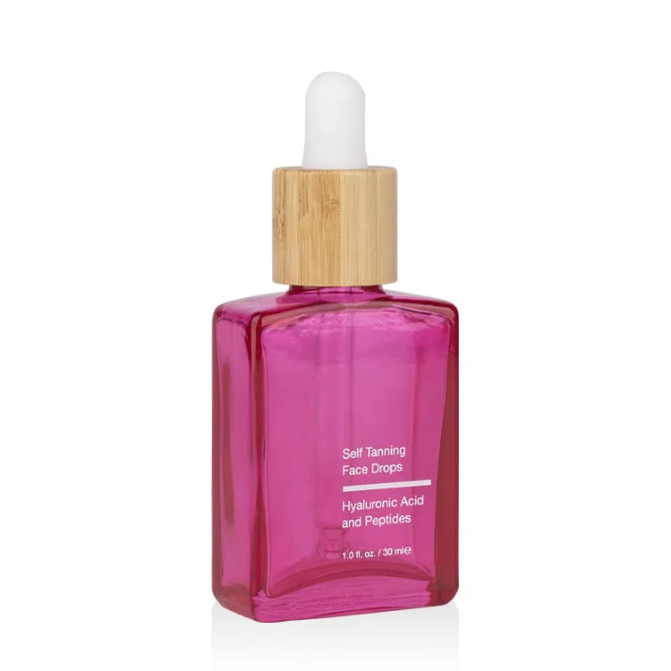 pink square glass bottle with bamboo dropper cosmetic bamboo dropper bottle for serum and essential oil natural bamboo material