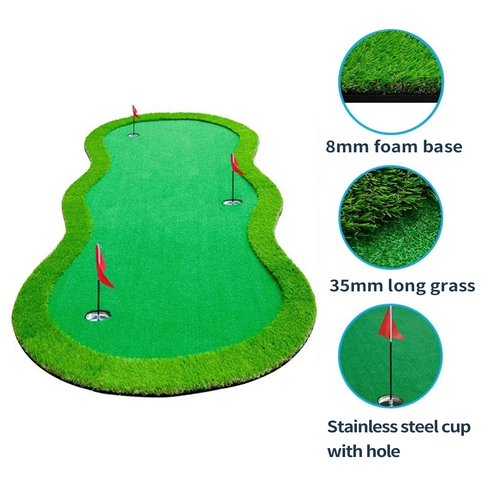 Realistic Indoor/Outdoor Training Putting Experience with Long-Challenging Putter True Life Golf Simulation Putting Green Mat