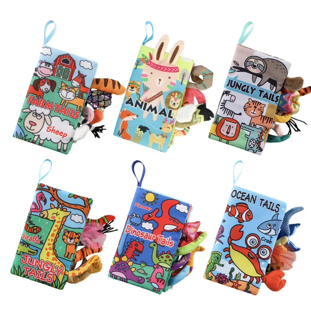 3D Early Education Teach Interactive Fabric Jungle Farm Sea Animals  Tails Baby Cloth Books  Montessori Toy Washable infant 0-1
