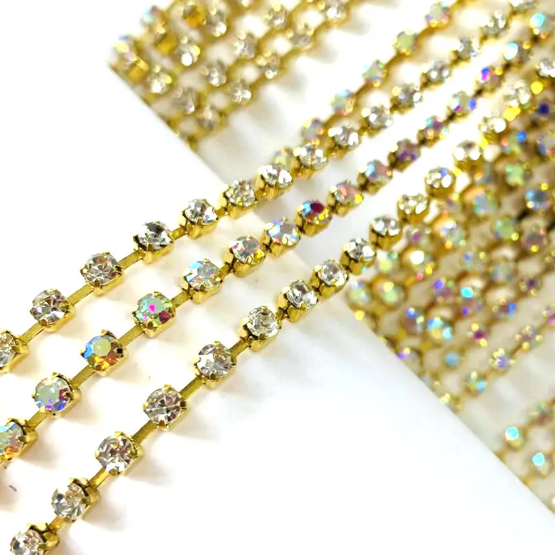 Wholesale Sew-On Rhinestone Cup Chain Strass Roll Trim with Glass Beads for Shoes and Bags Decoration rhinestone chain