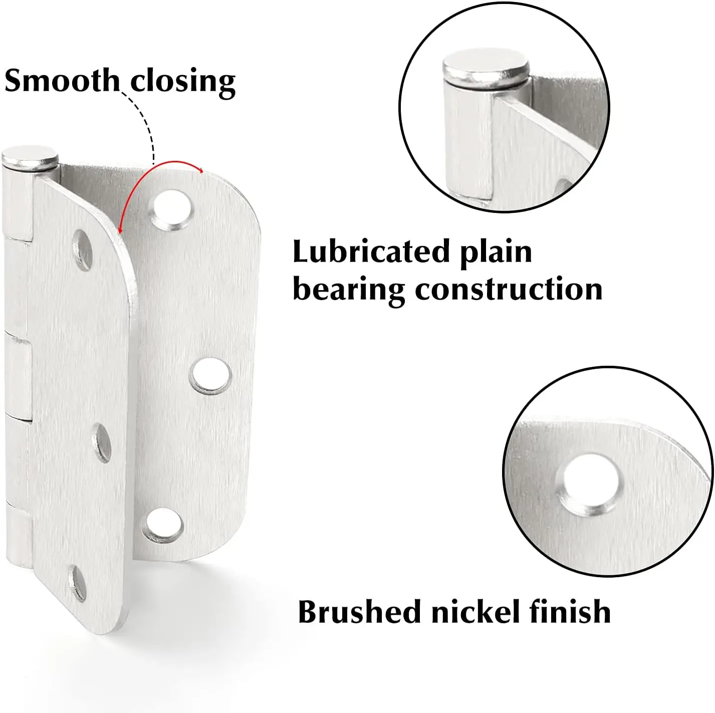 Door Hinges Satin Nickel 3.5 x 3.5 Inch Interior Door Hinges Brushed Nickel Rounded  Radius Corners Iron Bifold Silver