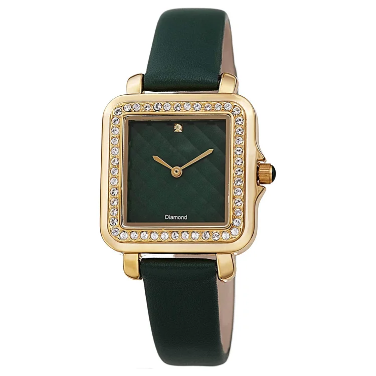 
Luxury Crystal Bezel 24k Gold Plating Ladies Dress Female Women Stylish Quartz Square Watch 