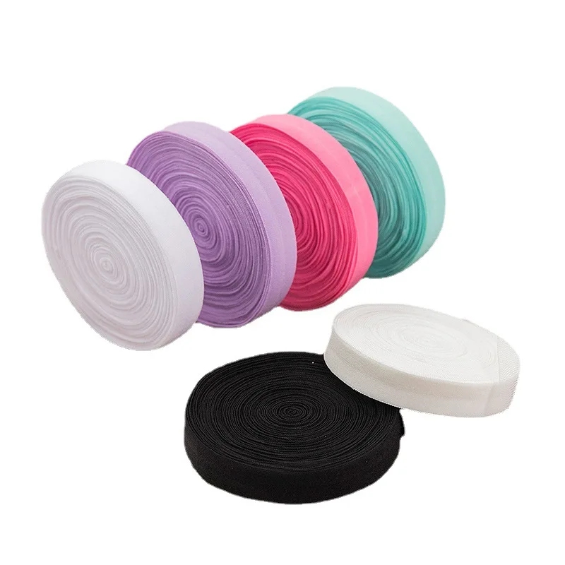 Manufacturer supplies 1.5cm color stretch nylon bias fold over elastic band tape for clothing