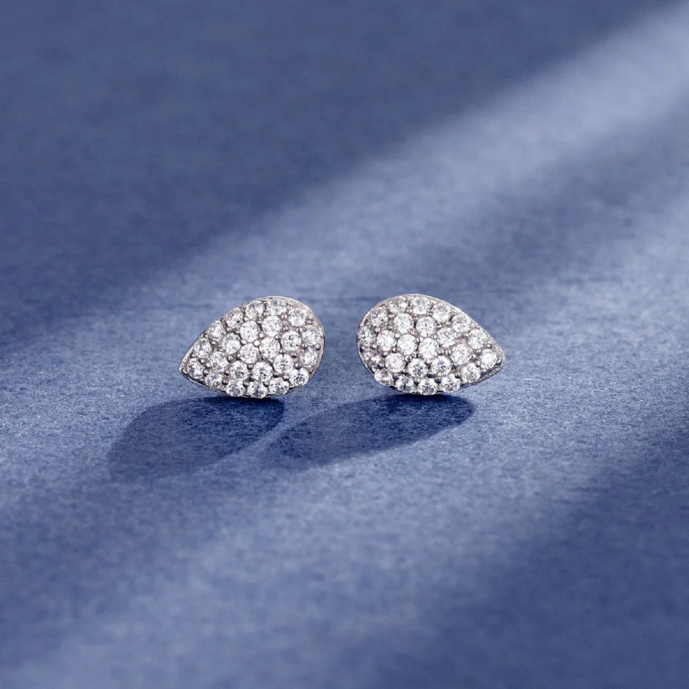 S925 sterling silver droplet shaped small earrings with micro inlaid diamond melon seed earrings wedding jewelry
