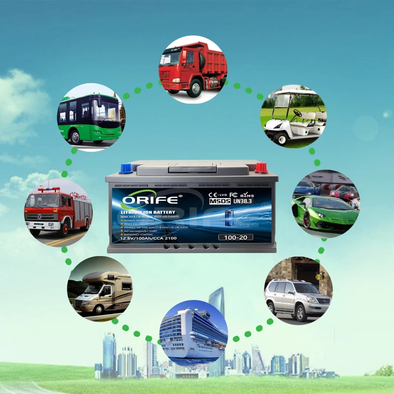ORIFE custom 100-20 rechargeable lithium ion 12v 24v 48v 100ah 200ah hybrid car battery