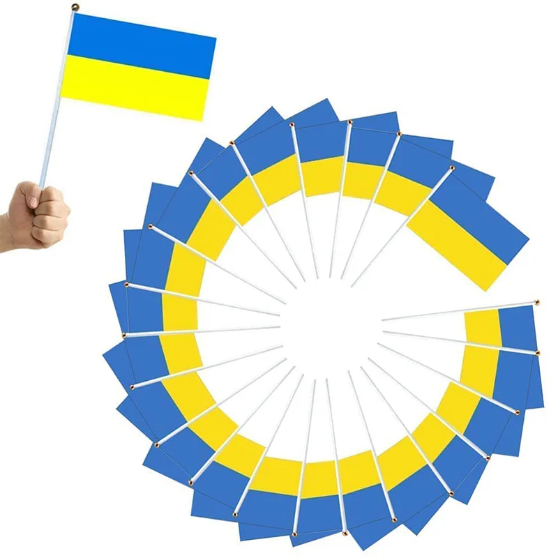 NUOXIN Wholesale Customize Polyester Hand Held Ukraine Waving Hand Flags