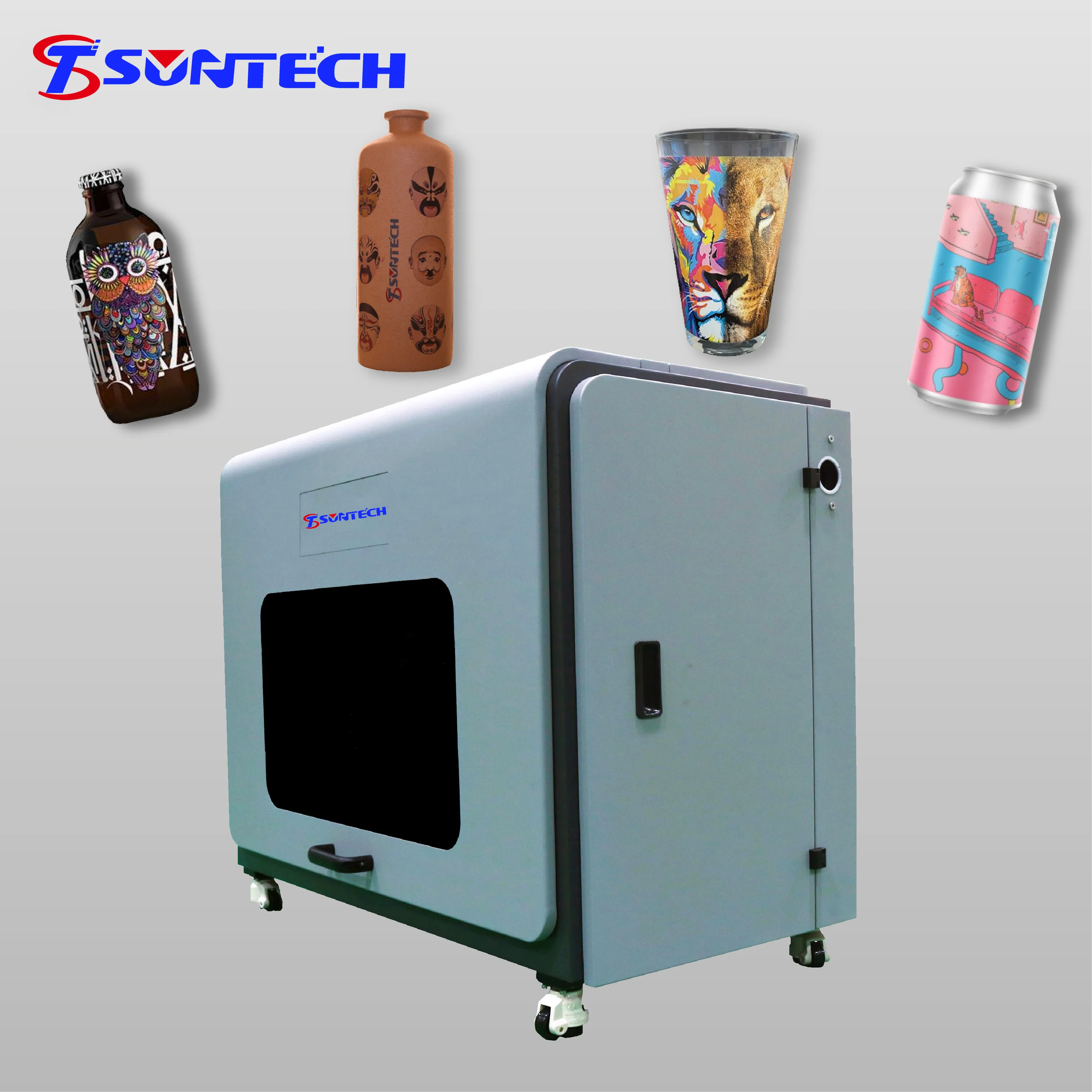 Настольный Ультрафиолетовый принтер SUNTECH для печати на бутылках цилиндрический 360 Поворотный