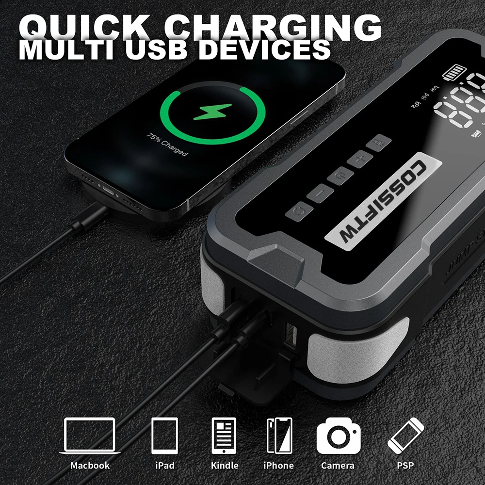 Factory Wholesale 12v Super Capacitor 150PSI High Power Booster Tire Inflator Air Pump Car Jump Starter With Air Compressor