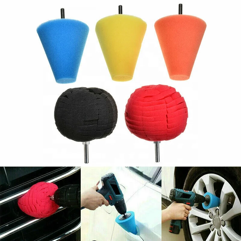 High Quality 5pcs Foam Buffing  Polishing Kit Cone Sponges Ball Pads Kits For Car Wheel Corne