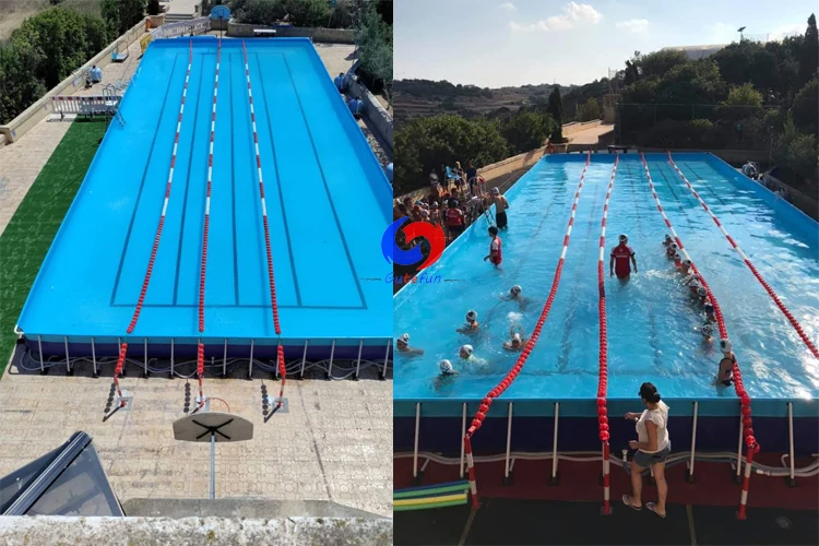 Heavy-Duty PVC 25m large above ground rectangular steel frame pool for swim club academy swimmers swimming training