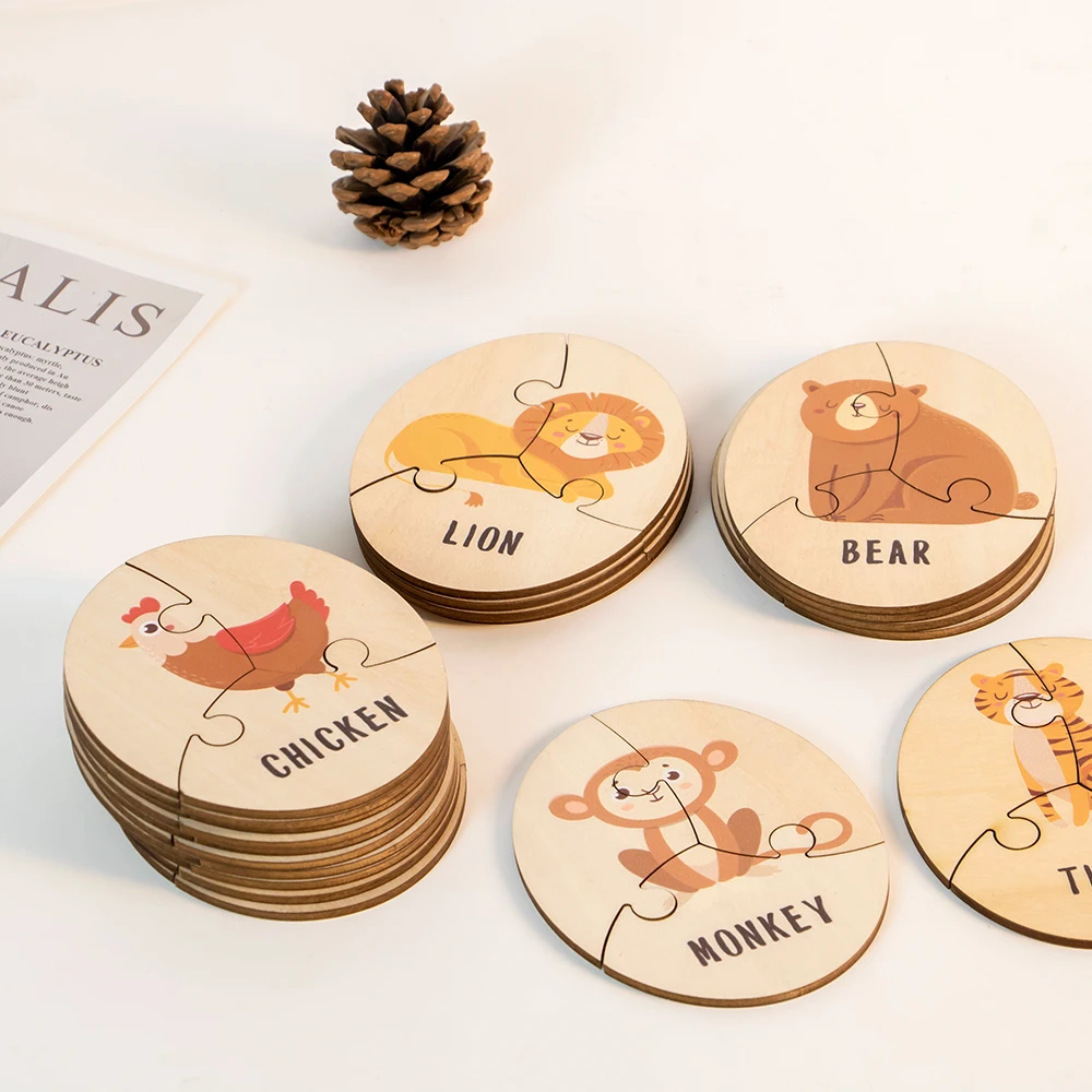 Montessori Sensory education toys laser cut Baby Toddler Toys UV printing animal puzzles wooden  for 1-3 Toddler puzzle