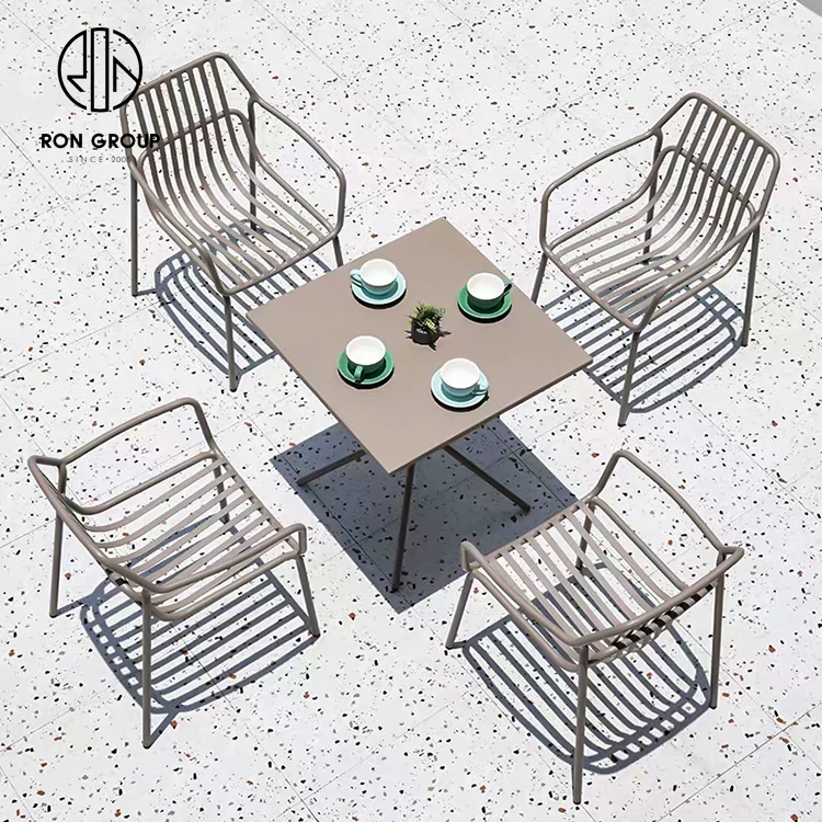 Modern Design Outdoor Leisure Chair Set Restaurant Garden Yellow Metal Armrest Dining Aluminum Chair