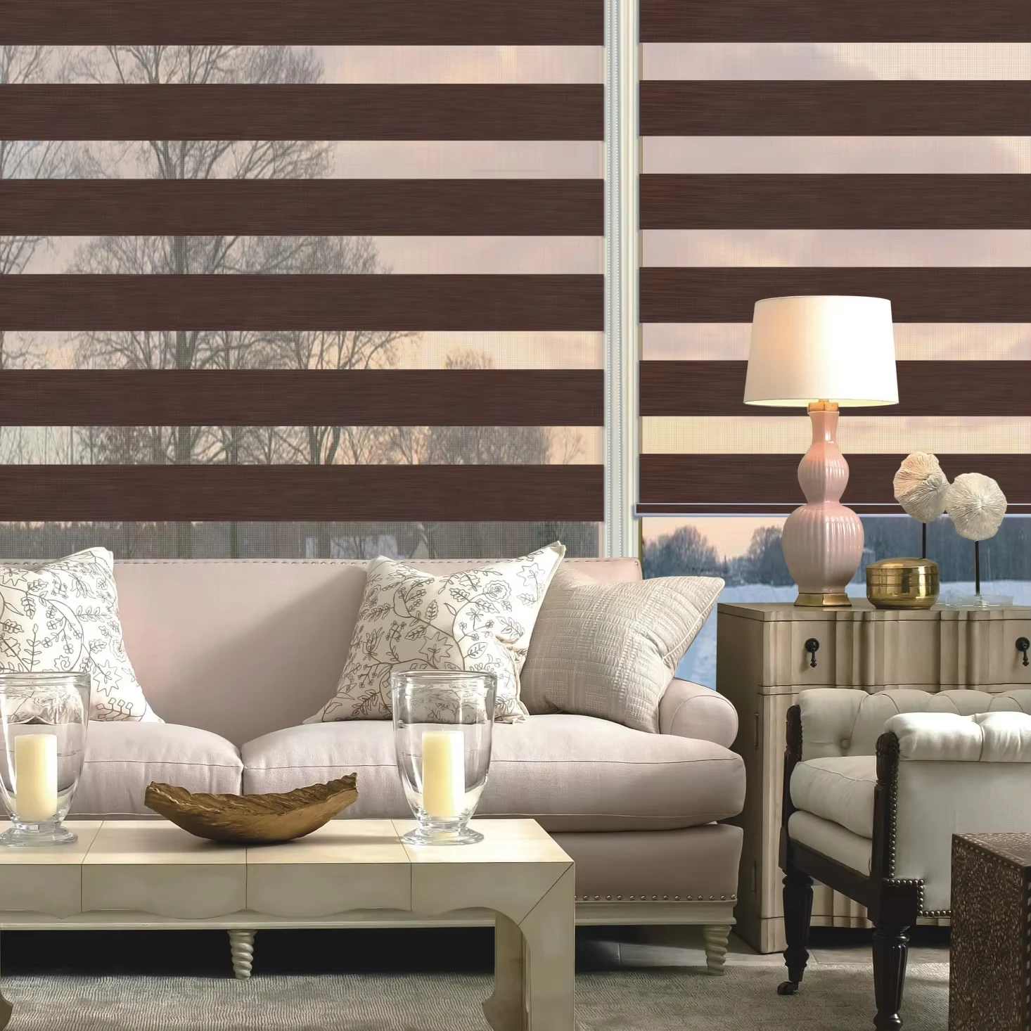 Dual shade blackout remote double chain light filtering zebra blinds Motorized automatic office smart blinds