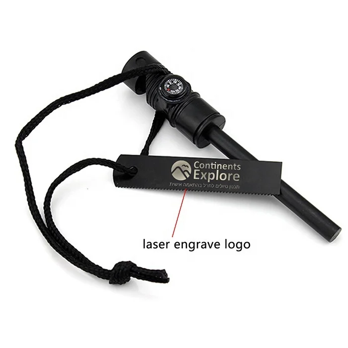 Survival feuerstahl kit flint scraper compass whistle 5-in-1 fire starter for camping hiking