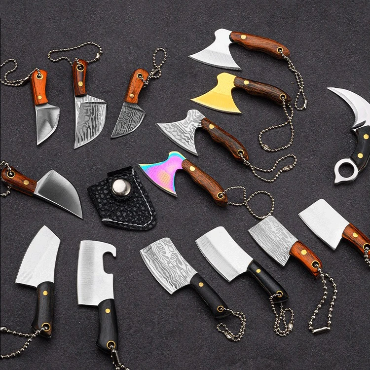 Miniature Damascus Pocket Knife small simulator knife axe cleaver car keychain knives fishing promotional business gift