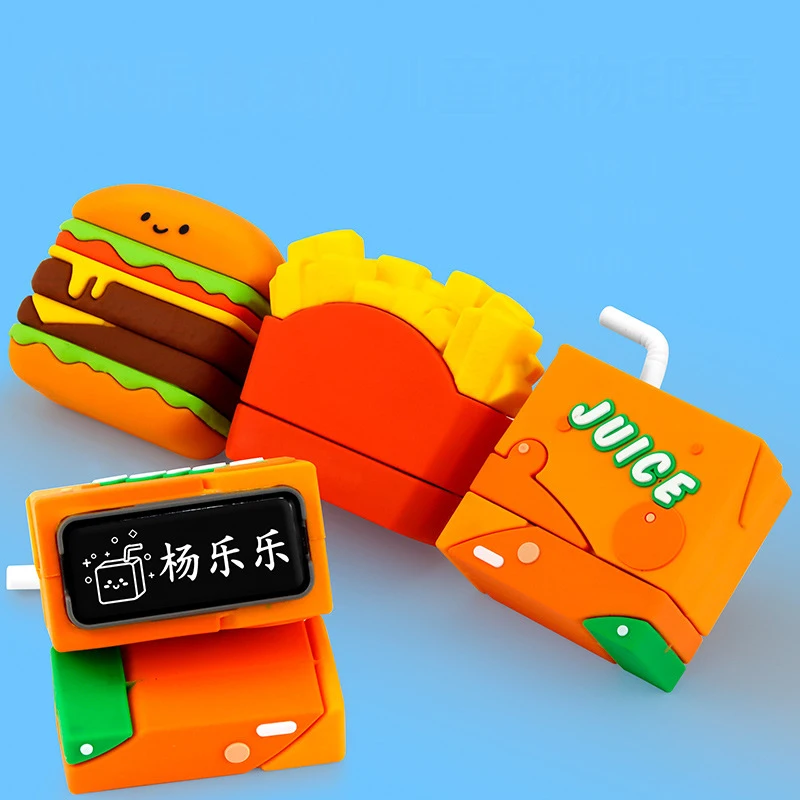 Self-inking Rubber Seal Custom Cartoon Food Series Stamp Log Durable Kids Name Flash Stamp For Clothes