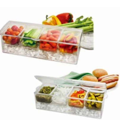 
Transparent Ice Condiment food Storage Box snack container with Removable 4- 5 compartments on ice box 