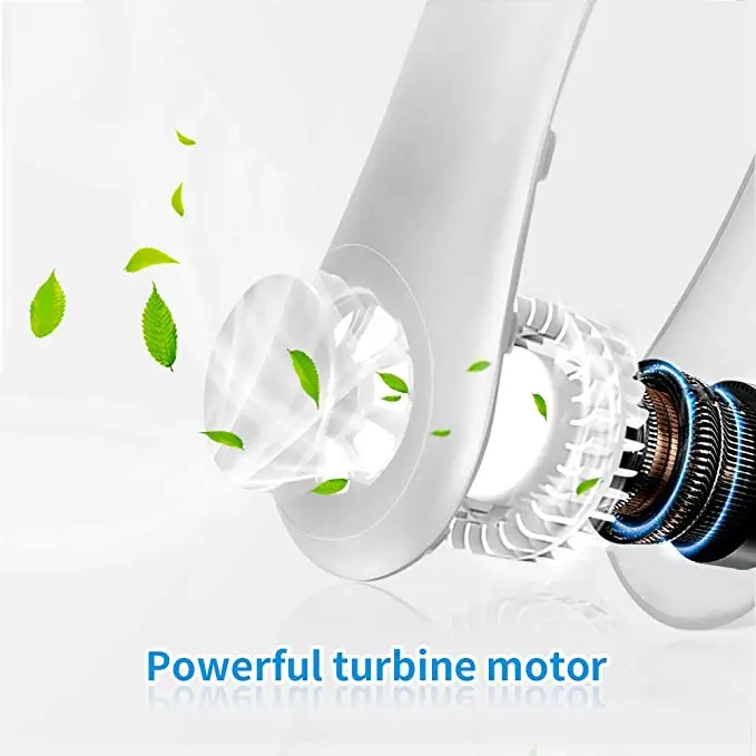 2022 Custom Logo Portable Leafless Hanging Neck Fan 360 Degree Lazy Neckband Fan Rechargeable Neck Bladeless fan