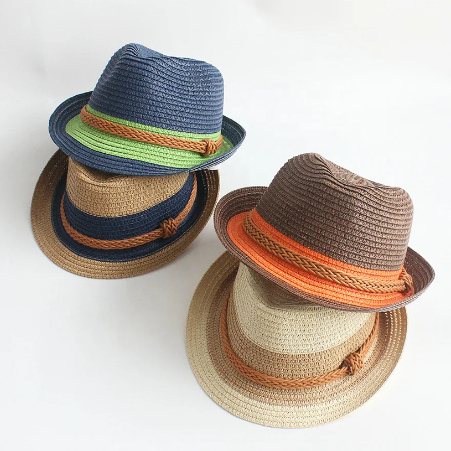 Fashion Kids Mother Short Brim Child Straw Hats Summer Travel Jazz Hats Girls Floppy Fedora Beach Hats for Unisex