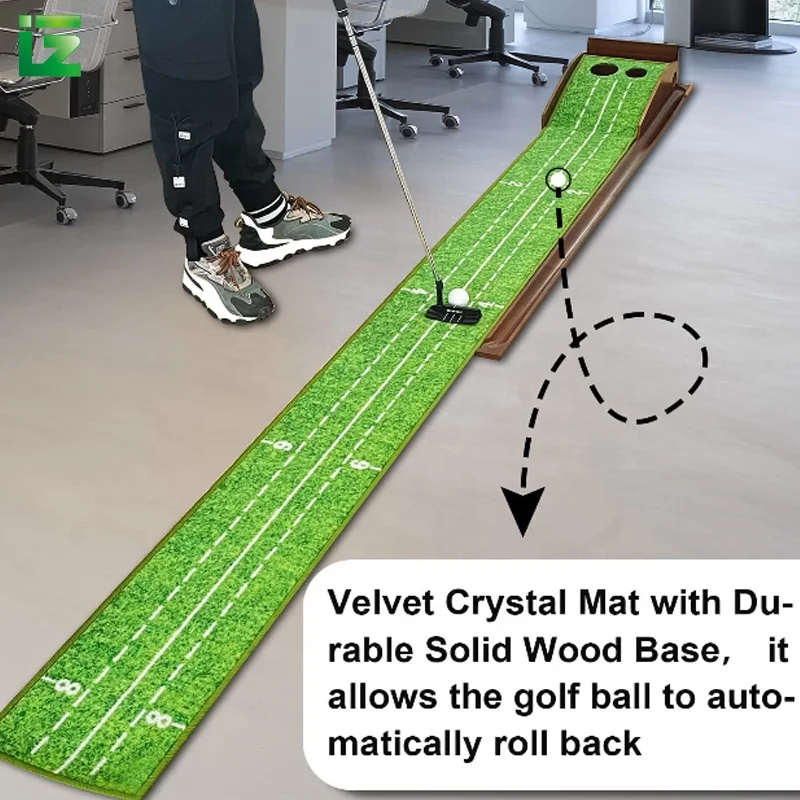 Newly Portable Wood Golf Putting Trainer Green Mat Auto Ball Return Golf Putting Mat For Indoor Outdoor Practice