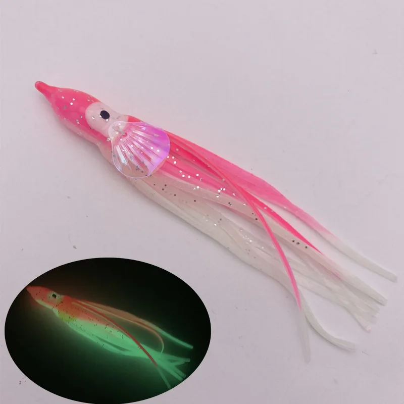 New Oem 12cm Luminous Octopus Lure With Gill Calamar Jigging Fishing Squid Skirts Soft Lure Sequins Wobbler Pesca
